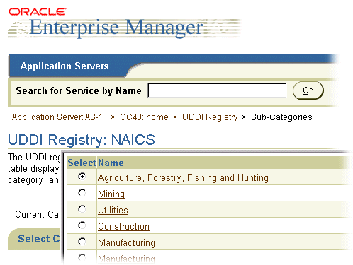 UDDI management screen