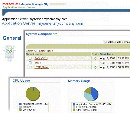 Application Server control screen