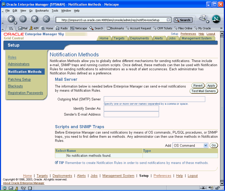 Notification Methods page.
