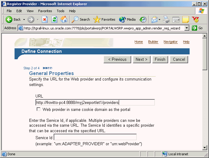 Shows Define Connection page.