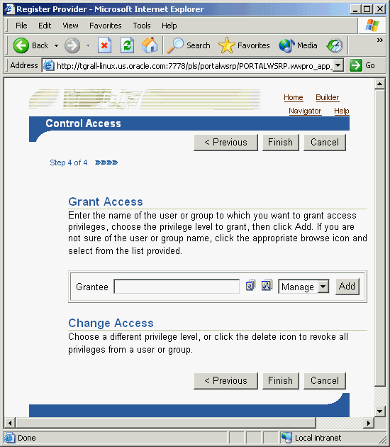 Shows Control Access page.