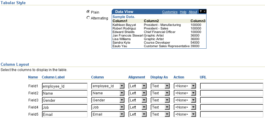 Shows Layout tab for Tabular style.