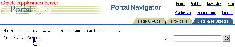 Shows clicking Schema link on Database Objects tab