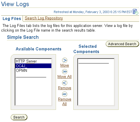 Text description of oc4j_log.gif follows.