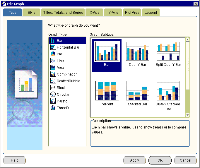 This graphic shows the Graph Type dialog.