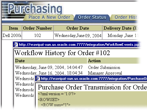 Purchasing application order status screen
