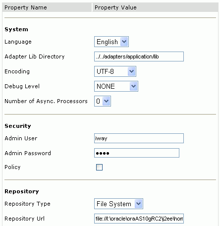 Business Services Engine configuration page.