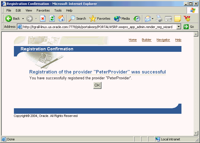 Shows Registration Confirmation page.