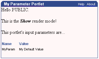 Shows Parameter portlet.