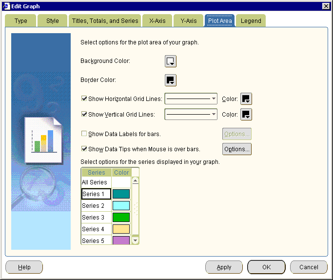 This graphic shows the Plot Area dialog.