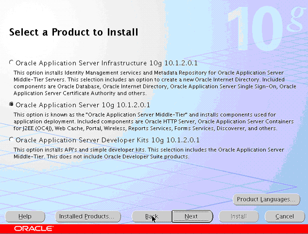 Select a Product to Install screen