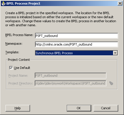BPEL Process Project dialog box