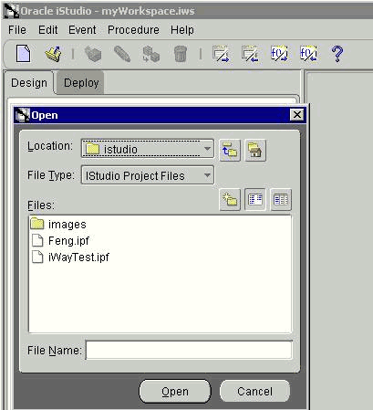 iStudio Open dialog box