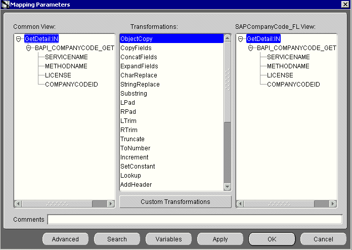 Mapping Parameters window