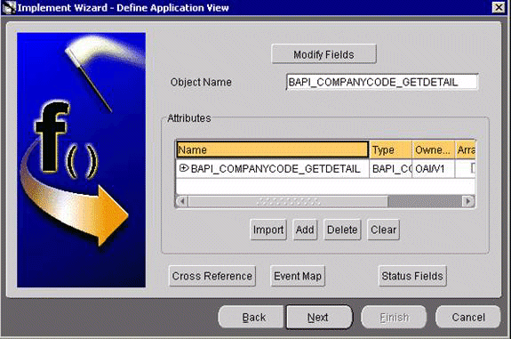 Implement Wizard - Define Application View dialog box