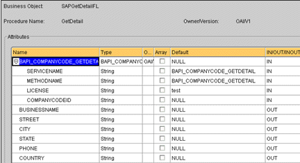 Out parameters screen