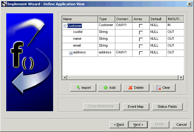 Implement Wizard - Define Application View dialog box
