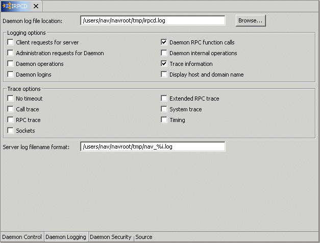 The Daemon Logging tab.