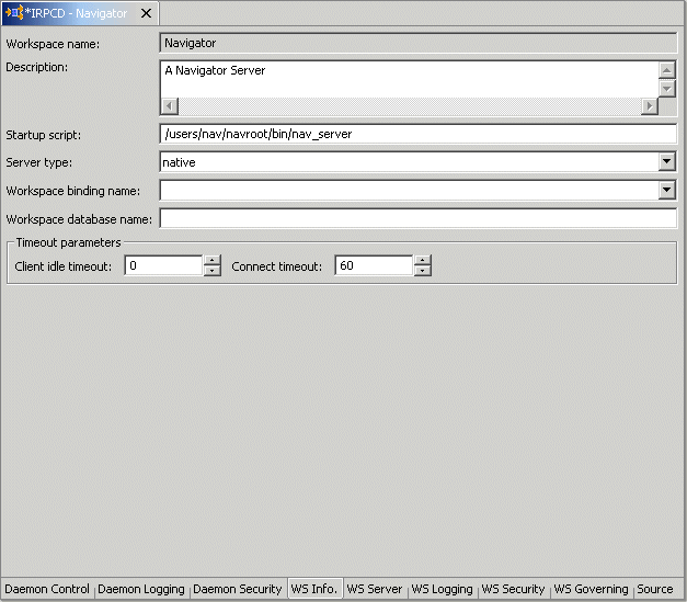The Daemon workspace WS Info tab.