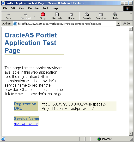 Shows portlet application test page.