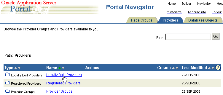 Shows Locally Built Providers link in Portal Navigator