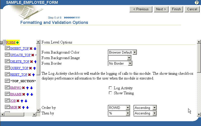 Shows form formatting and validation options