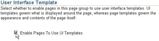 Shows User Interface Template section of page
