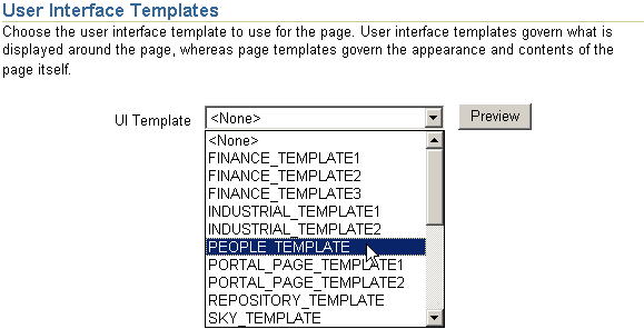 Shows selecting a UI template on Optional tab