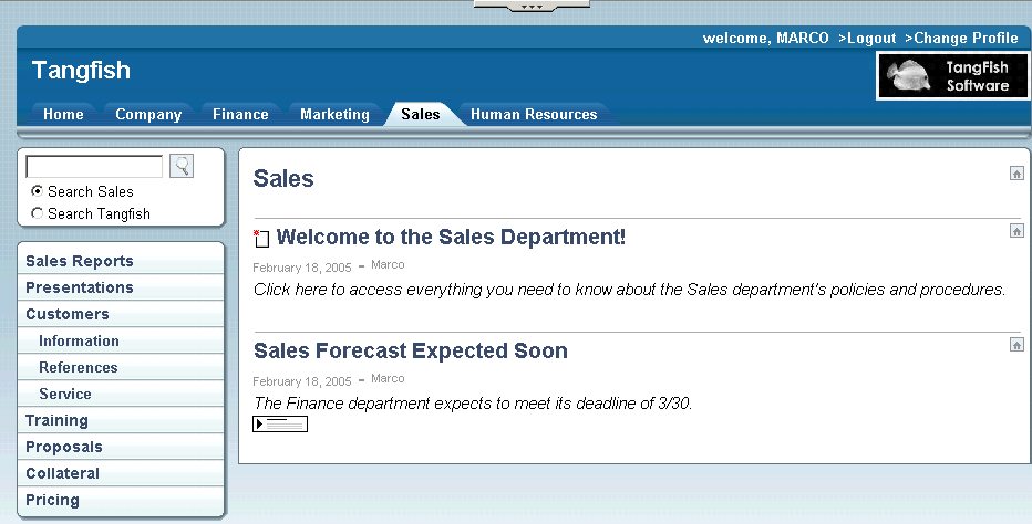 Sample content on the Sales page