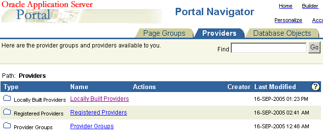 Shows Locally Built Providers link in Portal Navigator