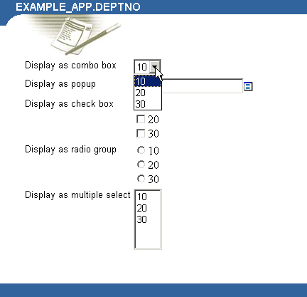 Shows display types for dynamic list of values