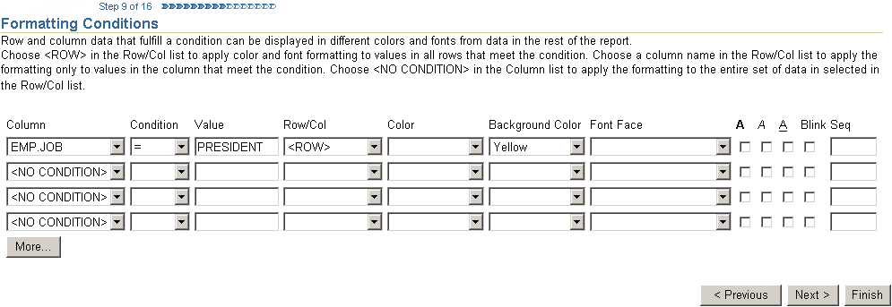 Shows Formatting Conditions page