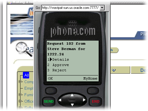 Julie’s wireless phone showing request approval options Julie’s wireless phone showing request approval options