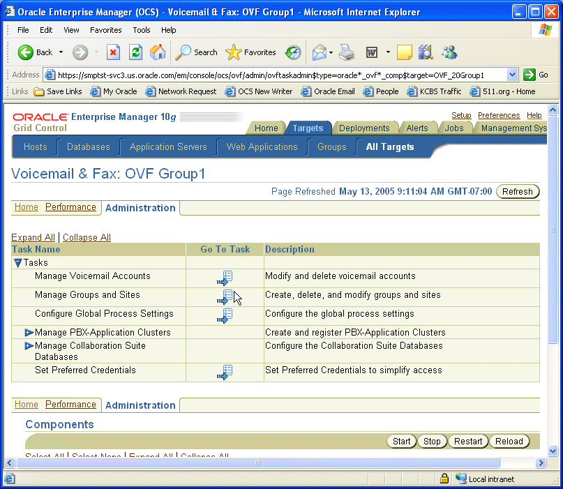 Screenshot of the Voicemail Fax Administration page
