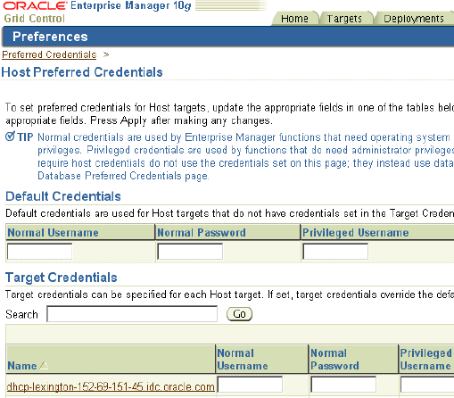 Preferred Credentials page Preferred Credentials page