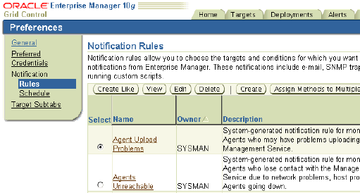 Notification Rules page Notification Rules page