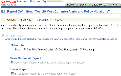 Edit Report Definition Schedule page Edit Report Definition Schedule page