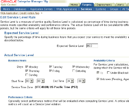 Edit Service Level Rule page