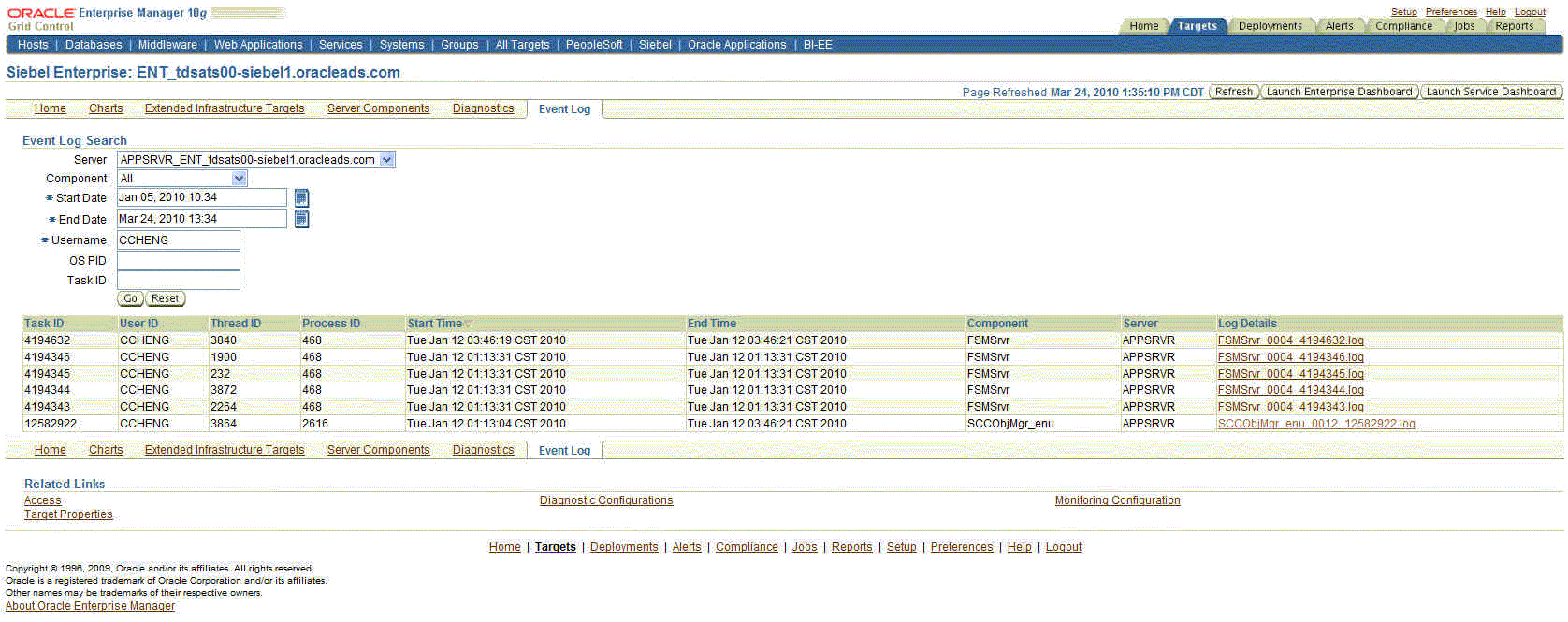 Graphic shows sample data on Event Log Search page.