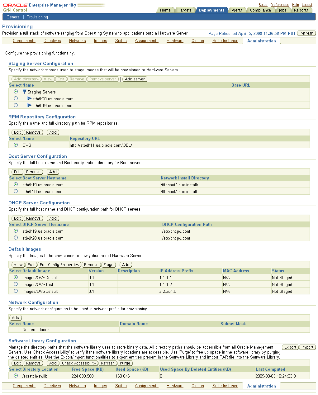Provisioning Application: Administration Tab