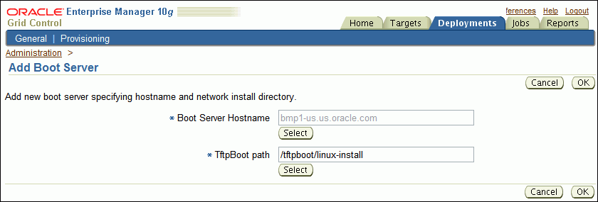 Add Boot Server Page