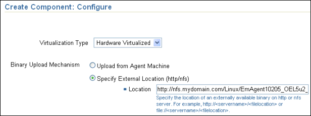 Create Component: Configure - External Location