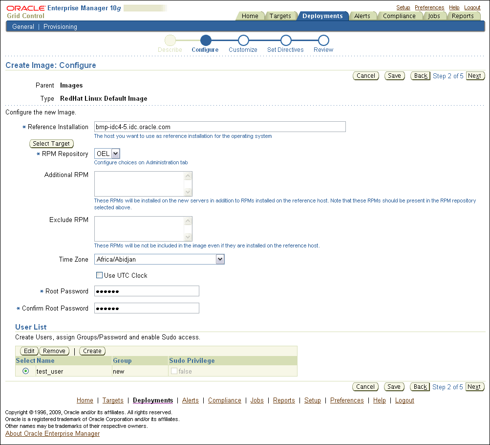 This figure displays the Create Image: Configure Page.