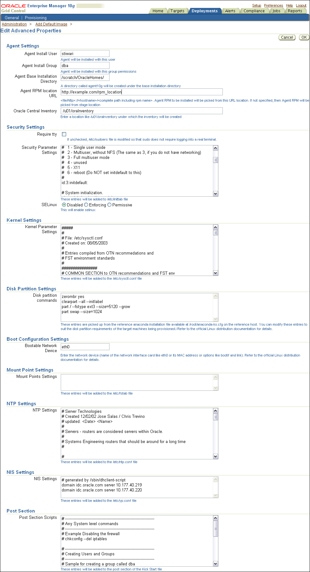 Edit Advanced Properties Page