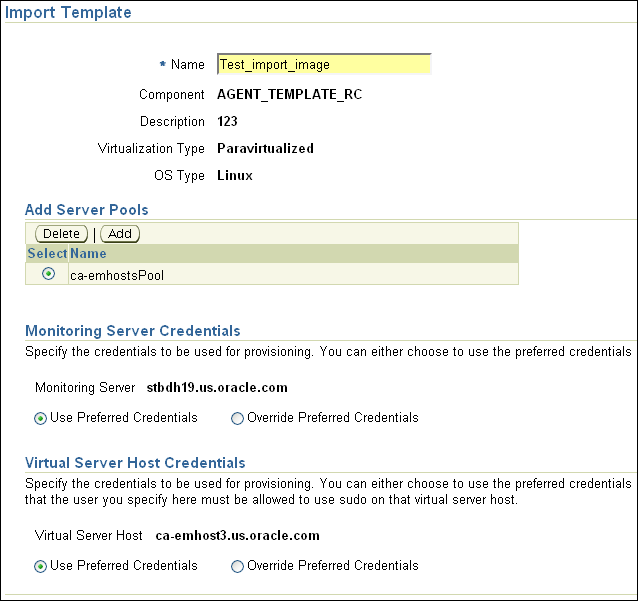 Import template page