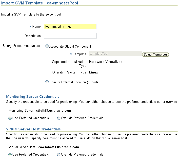 Import template page