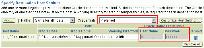 Specify Destination Host Settings