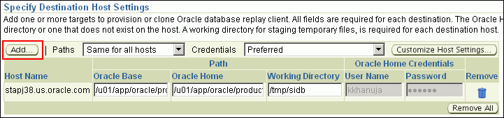 Specify Destination Host Settings