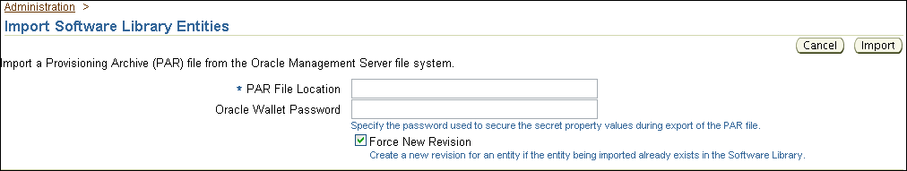 Import Software Library Entities Page