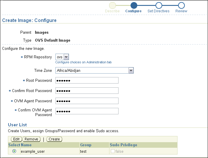 Create Image: Configure Page